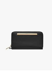 Fossil Women's Liza Leather Wallet Zip Around Clutch with Wristlet Strap, Black (Model: SL7878G001)