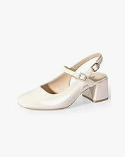 Ankis Mary Jane Chunky Low Heels Dress Shoes for Women Slingback Square Closed Toe Heels Wedding Party Pumps