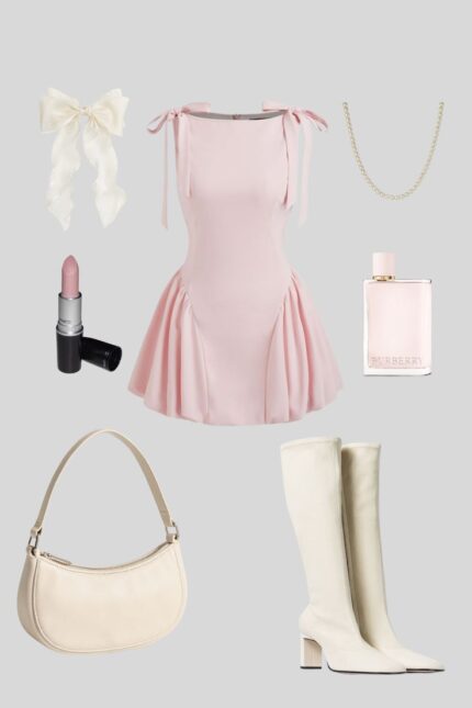Soft Pink Dress & White Boots Feminine Outfit | Cute outfits
